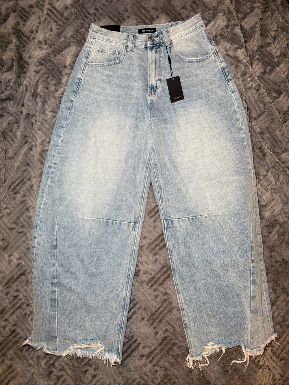 ONESO High-waisted Light Wash Distressed Wide Leg Jeans
